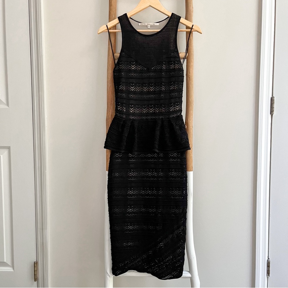[rachel roy] peplum crochet overlay midi dress black